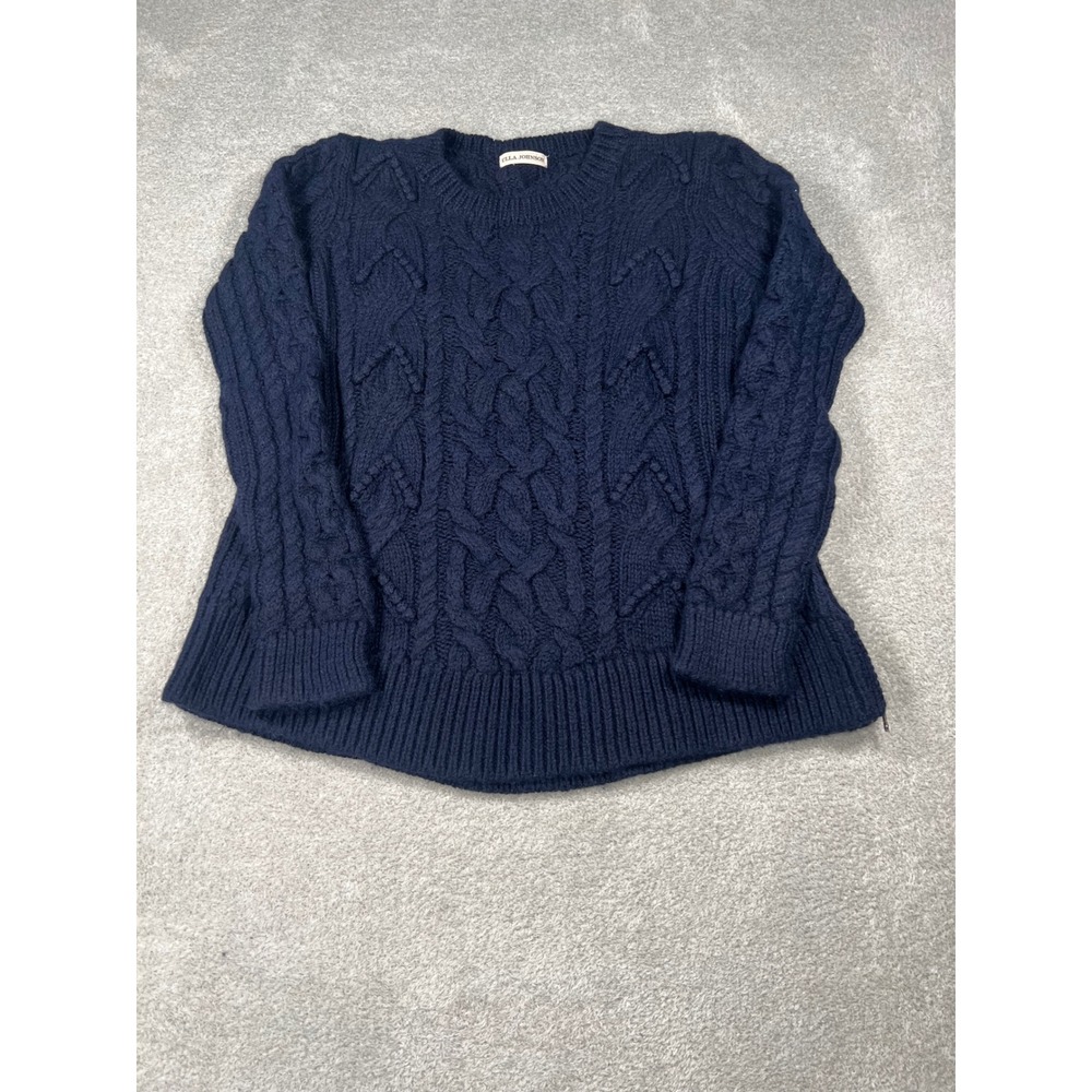 Ulla Johnson Sweater Large Navy Blue Baby Alpaca Cable Knit Side Zip Chunky Twee - Picture 2 of 9